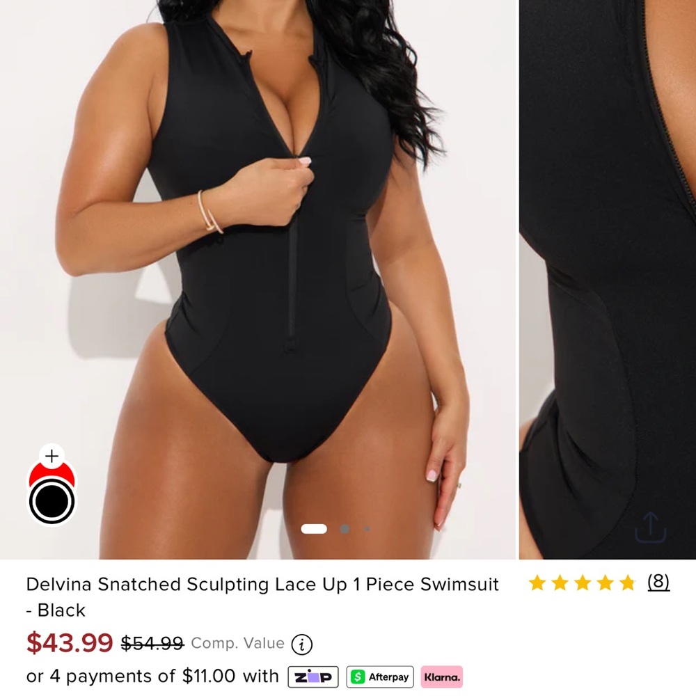 Fashion Nova Black Zip-Up One Piece Swimsuit